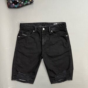DIESEL Black Jean Shorts Distressed Ripped Knee
